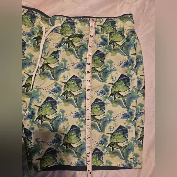 🩵Wave Life Mens Swim Shorts Trunks Reversible Fish Blue Green Sz 36💚 - Picture 2 of 8